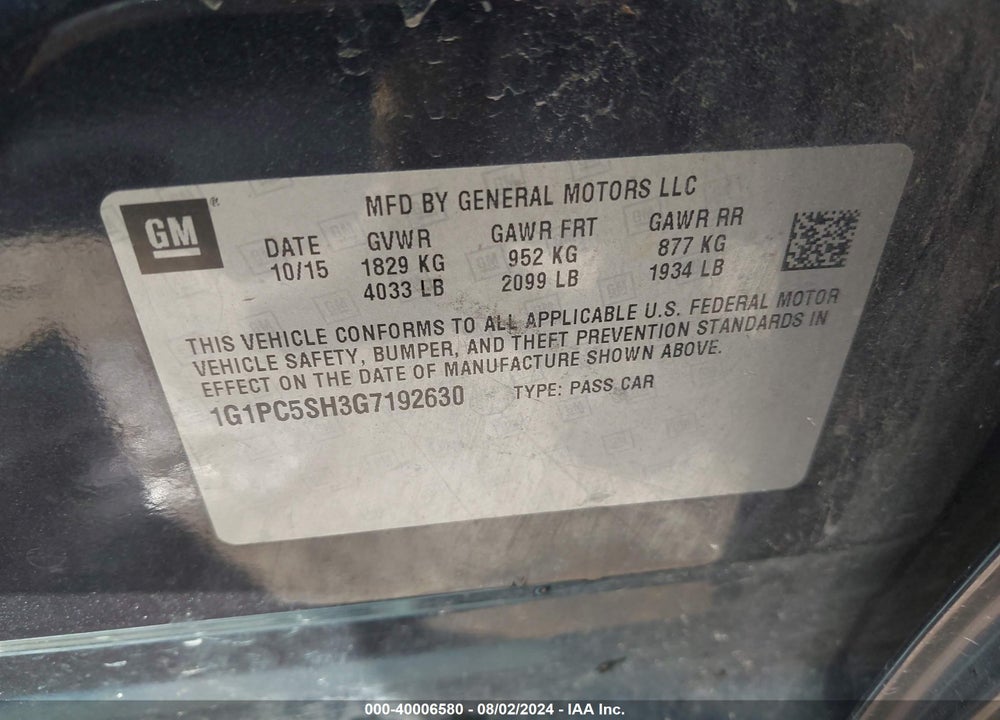 2016 CHEVROLET CRUZE LIMITED LS AUTO VIN: 1G1PC5SH3G7192630
