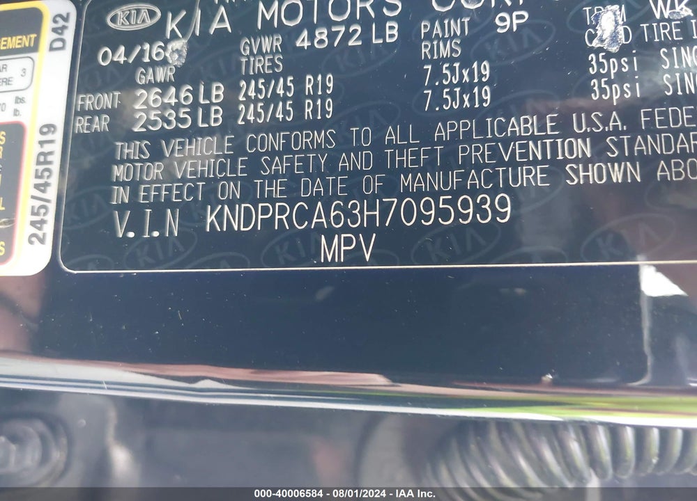 2017 KIA SPORTAGE SX TURBO VIN: KNDPRCA63H7095939