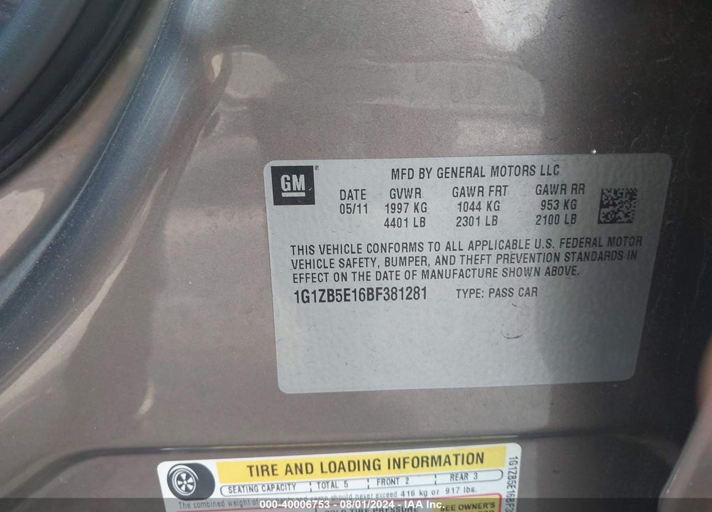 2011 CHEVROLET MALIBU LS VIN: 1G1ZB5E16BF381281