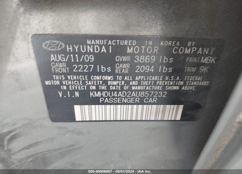 2010 HYUNDAI ELANTRA GLS VIN: KMHDU4AD2AU857232