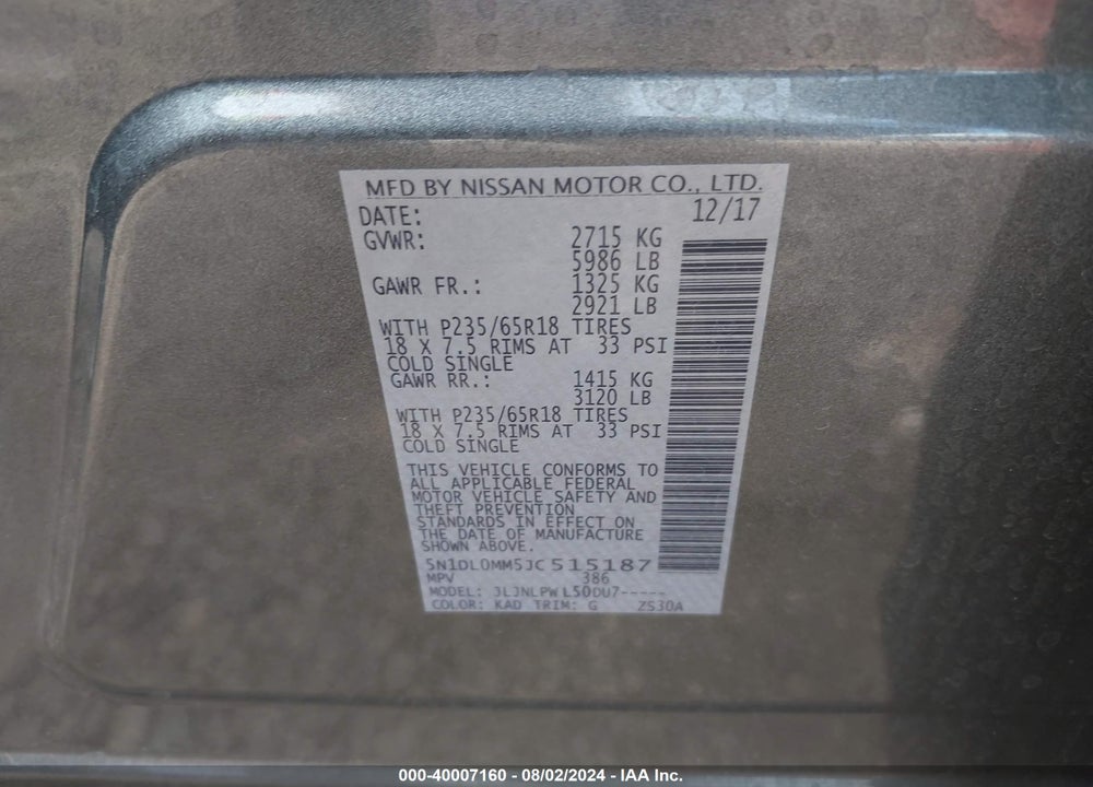 2018 INFINITI QX60 VIN: 5N1DL0MM5JC515187