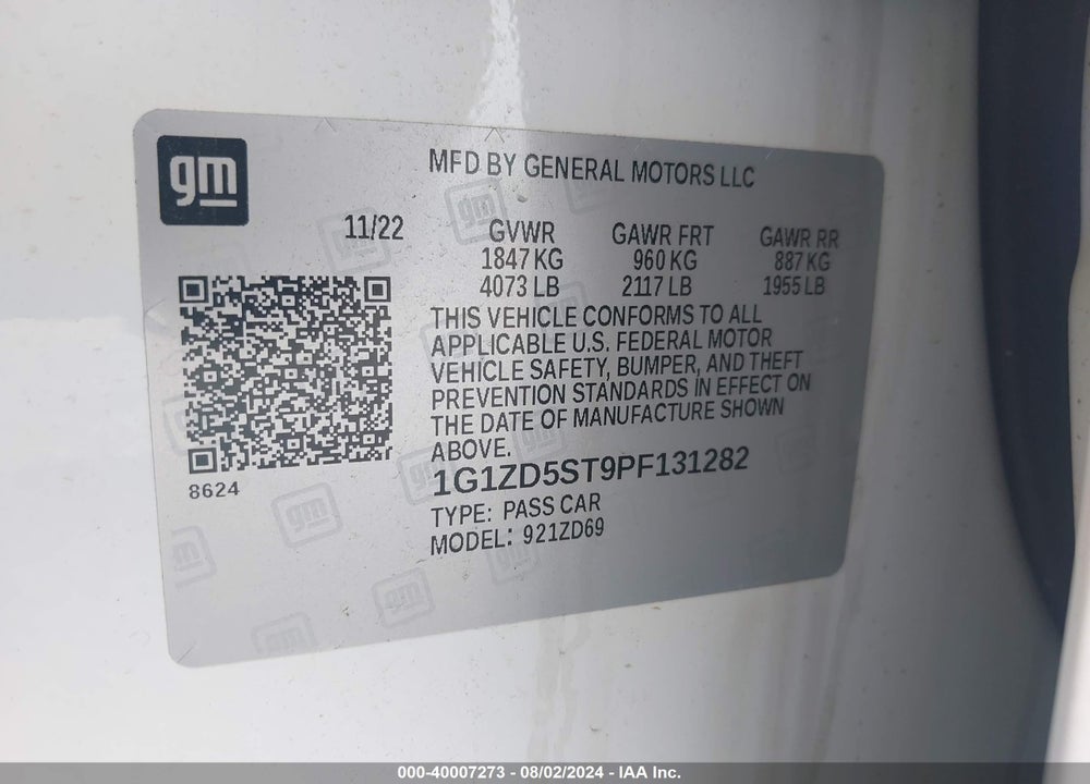 2023 CHEVROLET MALIBU FWD 1LT VIN: 1G1ZD5ST9PF131282