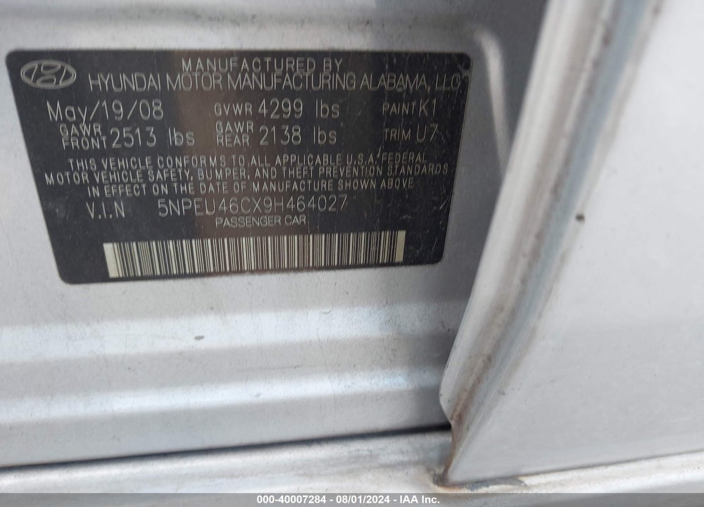2009 HYUNDAI SONATA LIMITED VIN: 5NPEU46CX9H464027