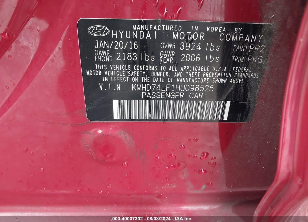 2017 HYUNDAI ELANTRA SE VIN: KMHD74LF1HU098525