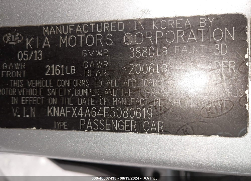 2014 KIA FORTE LX VIN: KNAFX4A64E5080619