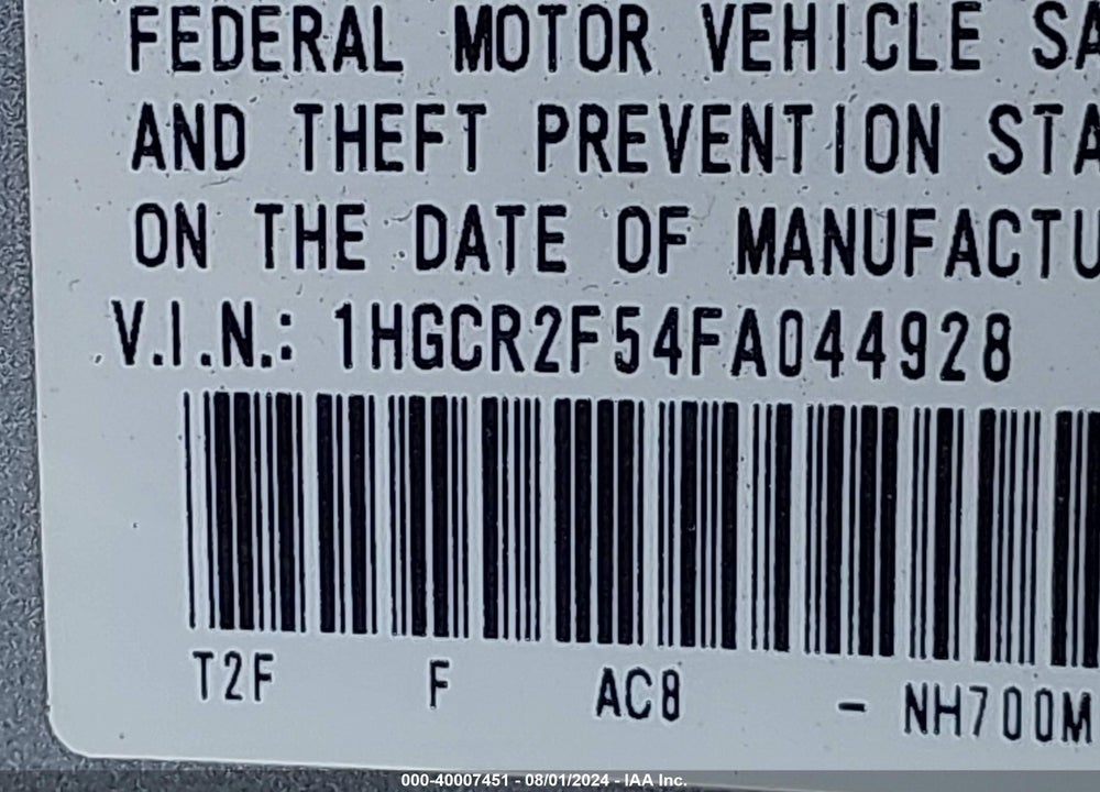 2015 HONDA ACCORD SPORT VIN: 1HGCR2F54FA044928