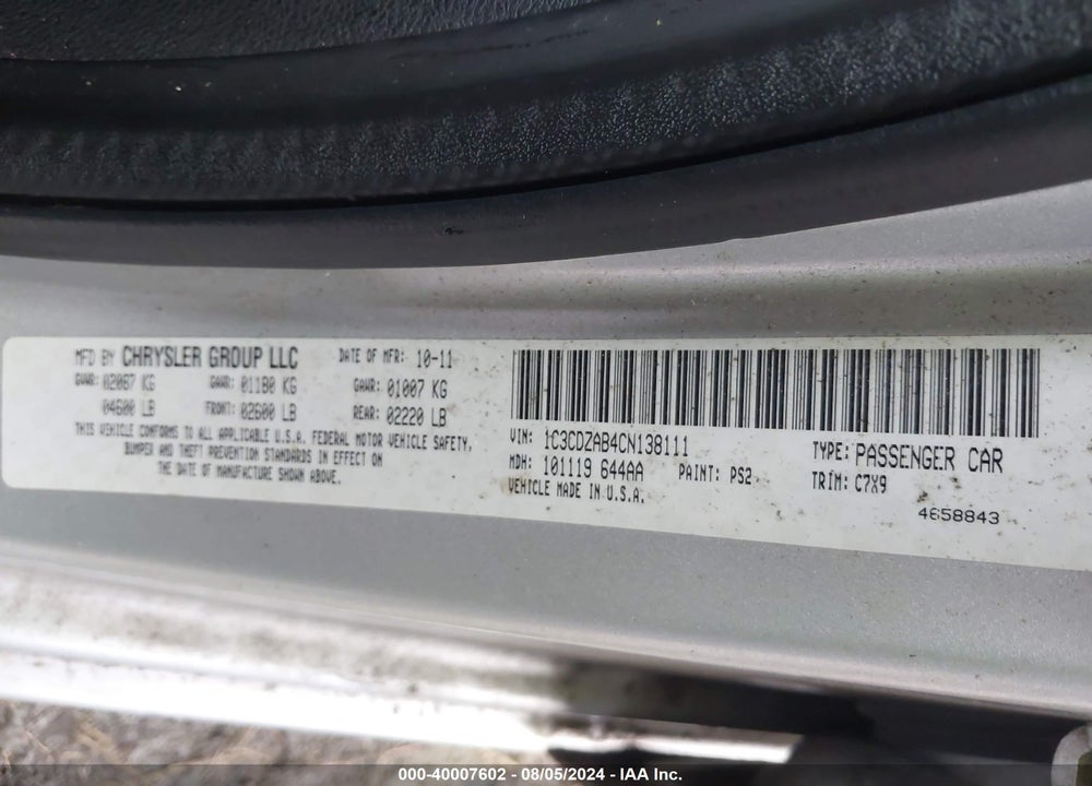 2012 DODGE AVENGER SE VIN: 1C3CDZAB4CN138111