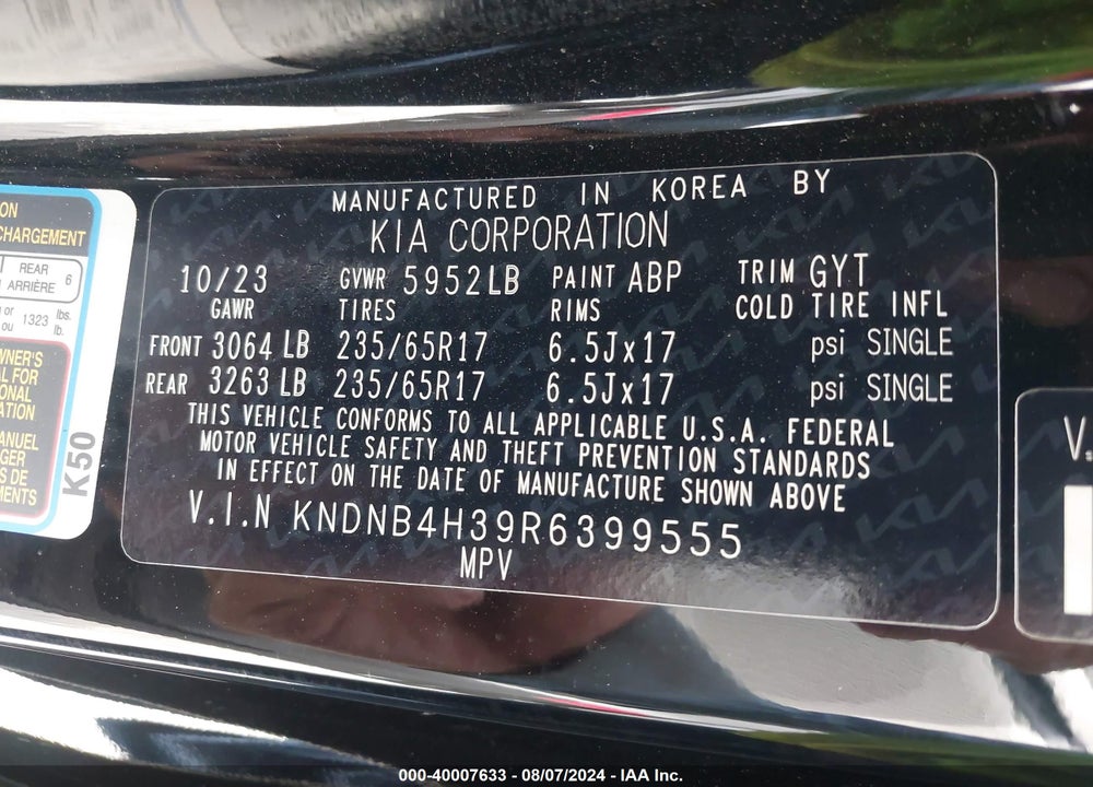 2024 KIA CARNIVAL MPV LX SEAT PACKAGE VIN: KNDNB4H39R6399555