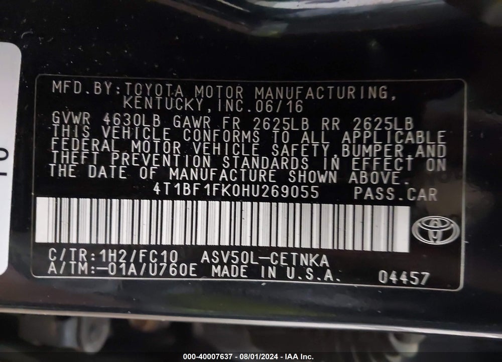 2017 TOYOTA CAMRY LE VIN: 4T1BF1FK0HU269055