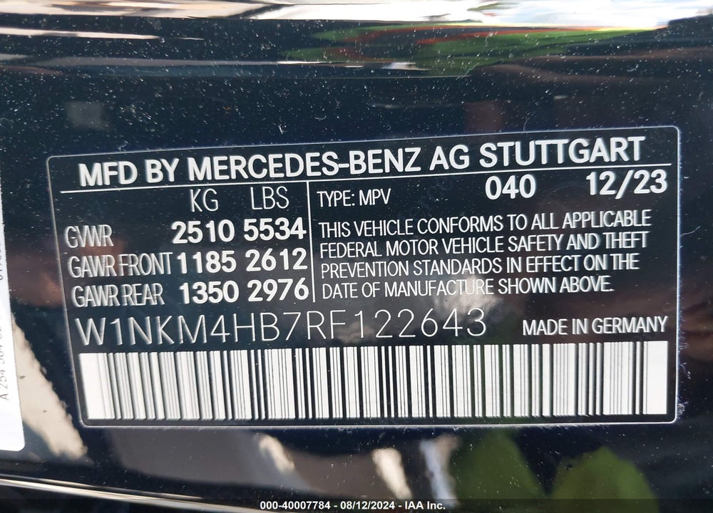 2024 MERCEDES-BENZ GLC 300 4MATIC SUV VIN: W1NKM4HB7RF122643