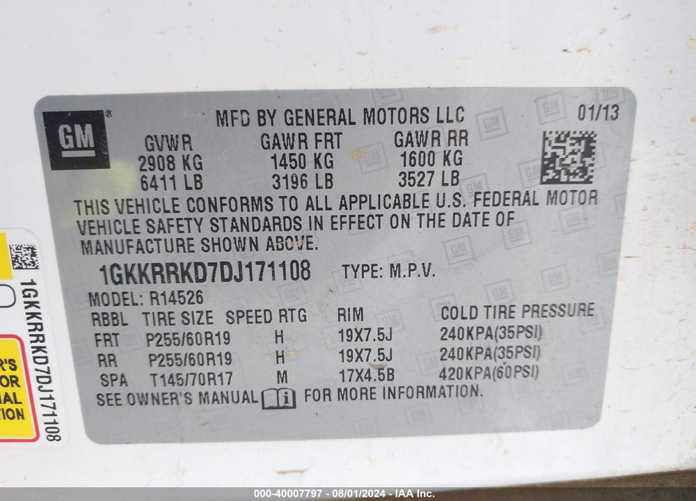 2013 GMC ACADIA SLT-1 VIN: 1GKKRRKD7DJ171108