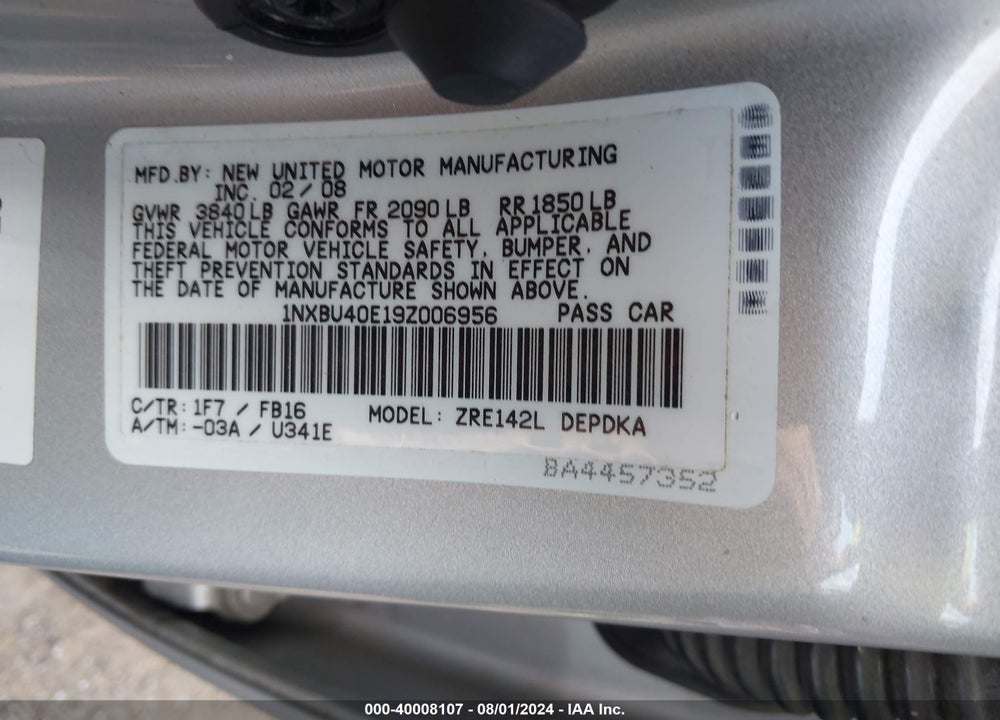 2009 TOYOTA COROLLA LE VIN: 1NXBU40E19Z006956