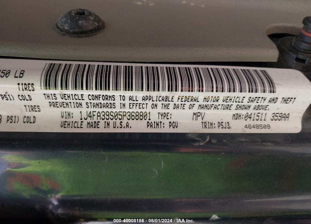 2005 JEEP WRANGLER X VIN: 1J4FA39S05P368801