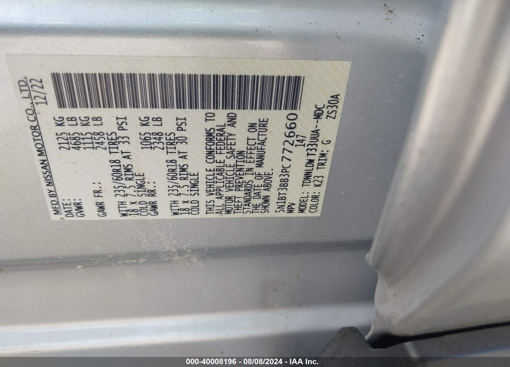 2023 NISSAN ROGUE SV INTELLIGENT AWD VIN: 5N1BT3BB3PC772660