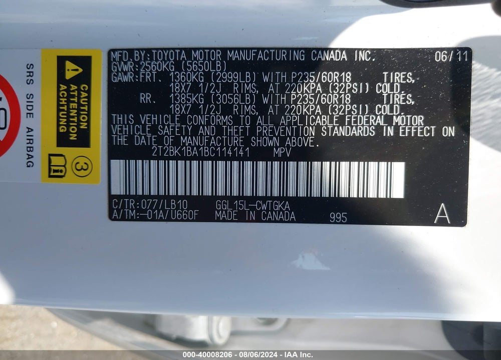 2011 LEXUS RX 350 VIN: 2T2BK1BA1BC114141
