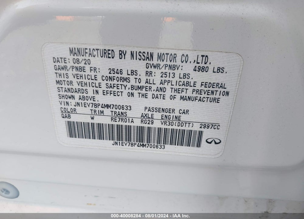 2021 INFINITI Q50 LUXE VIN: JN1EV7BP4MM700633
