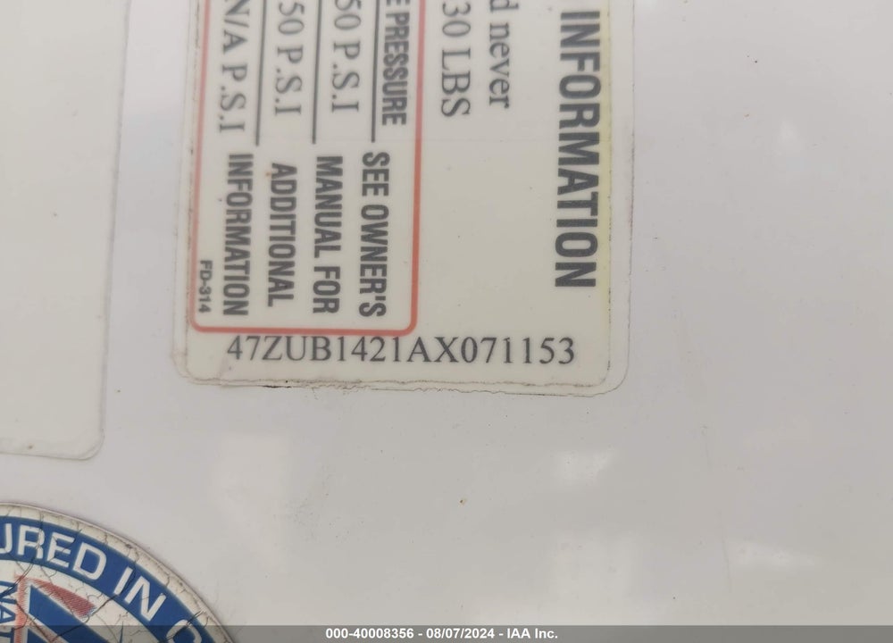 2010 PACE AMERICAN TRAILER VIN: 47ZUB1421AX071153