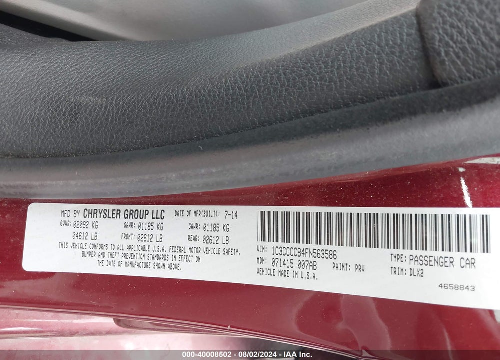 2015 CHRYSLER 200 C VIN: 1C3CCCCB4FN563586