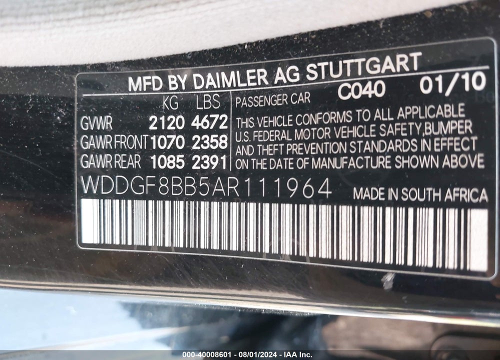 2010 MERCEDES-BENZ C 300 LUXURY 4MATIC/SPORT 4MATIC VIN: WDDGF8BB5AR111964