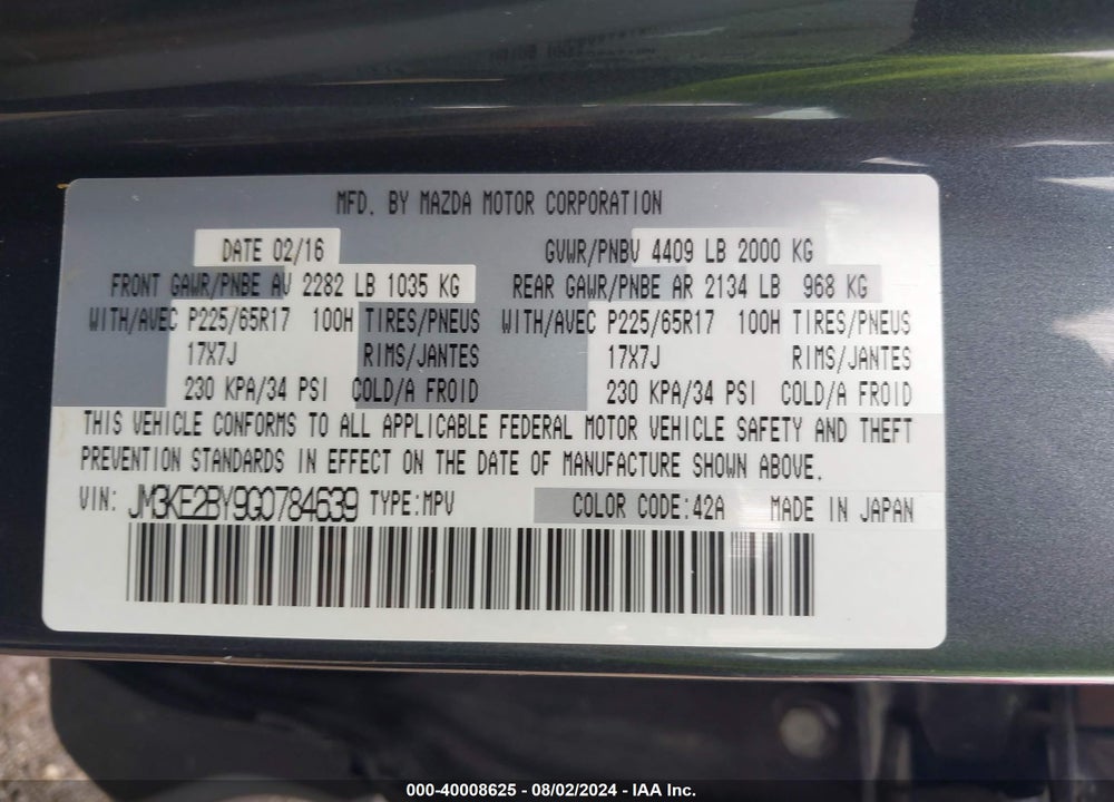2016 MAZDA CX-5 SPORT VIN: JM3KE2BY9G0784639