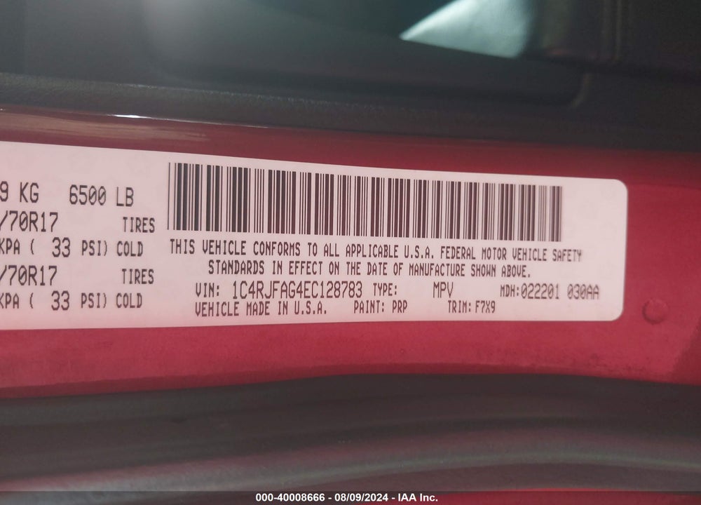 2014 JEEP GRAND CHEROKEE LAREDO VIN: 1C4RJFAG4EC128783