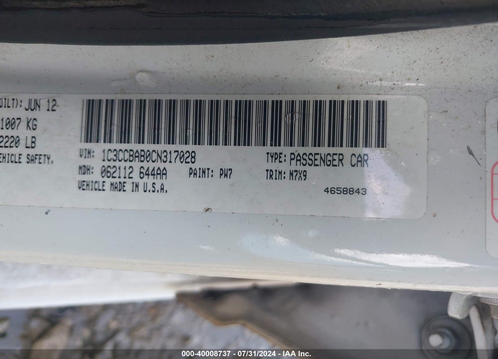 2012 CHRYSLER 200 LX VIN: 1C3CCBAB0CN317028