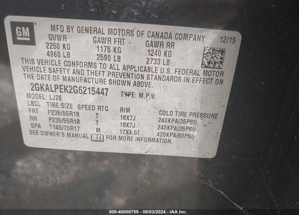 2016 GMC TERRAIN SLT VIN: 2GKALPEK2G6215447