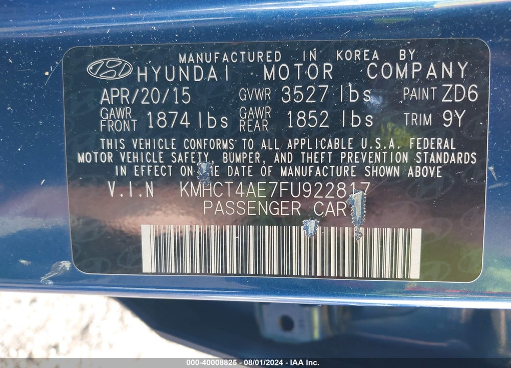 2015 HYUNDAI ACCENT GLS VIN: KMHCT4AE7FU922817