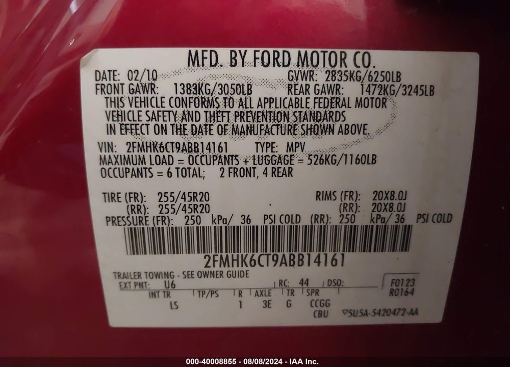 2010 FORD FLEX SEL VIN: 2FMHK6CT9ABB14161