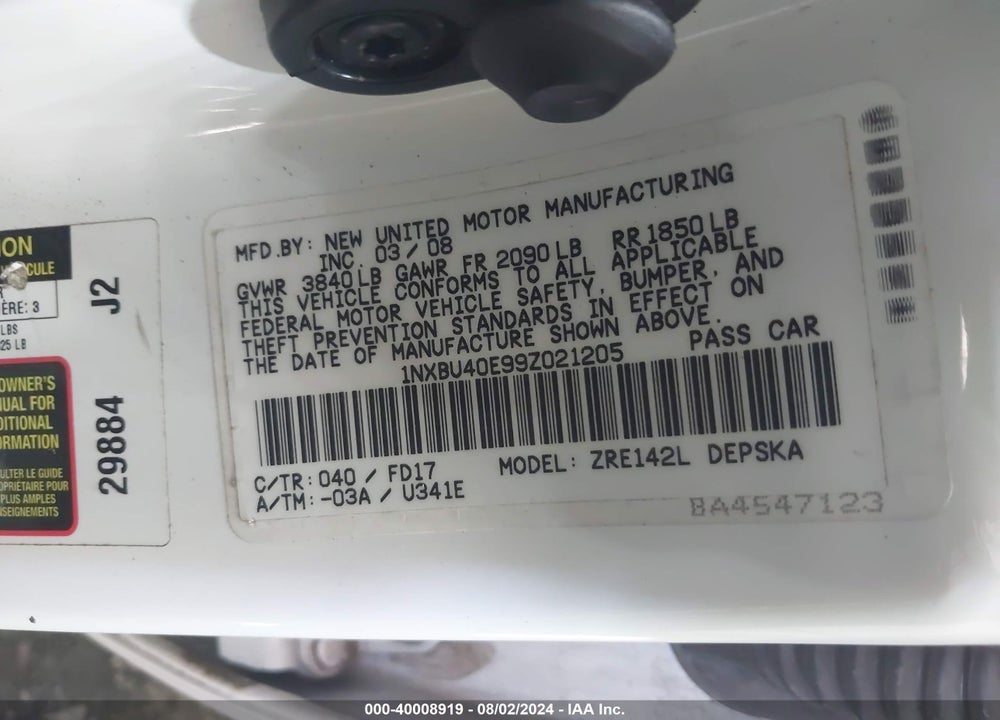 2009 TOYOTA COROLLA S VIN: 1NXBU40E99Z021205