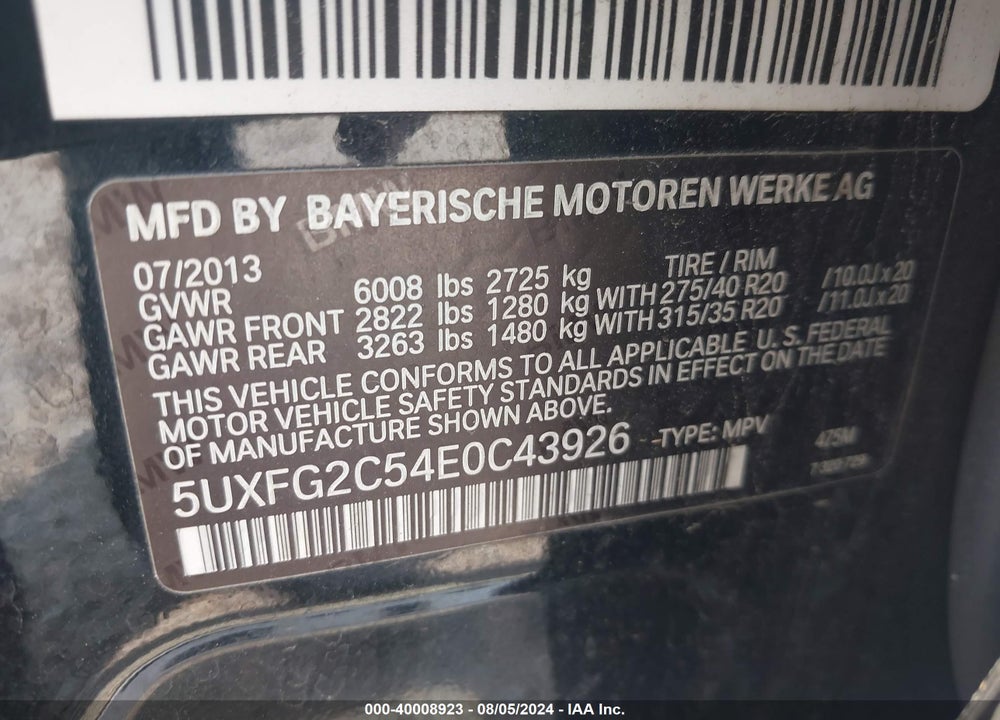 2014 BMW X6 XDRIVE35I VIN: 5UXFG2C54E0C43926