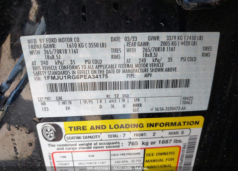 2023 FORD EXPEDITION TIMBERLINE VIN: 1FMJU1RG6PEA34175