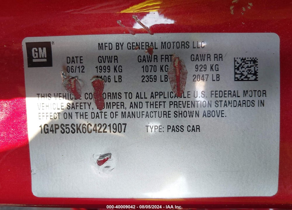 2012 BUICK VERANO LEATHER GROUP VIN: 1G4PS5SK6C4221907