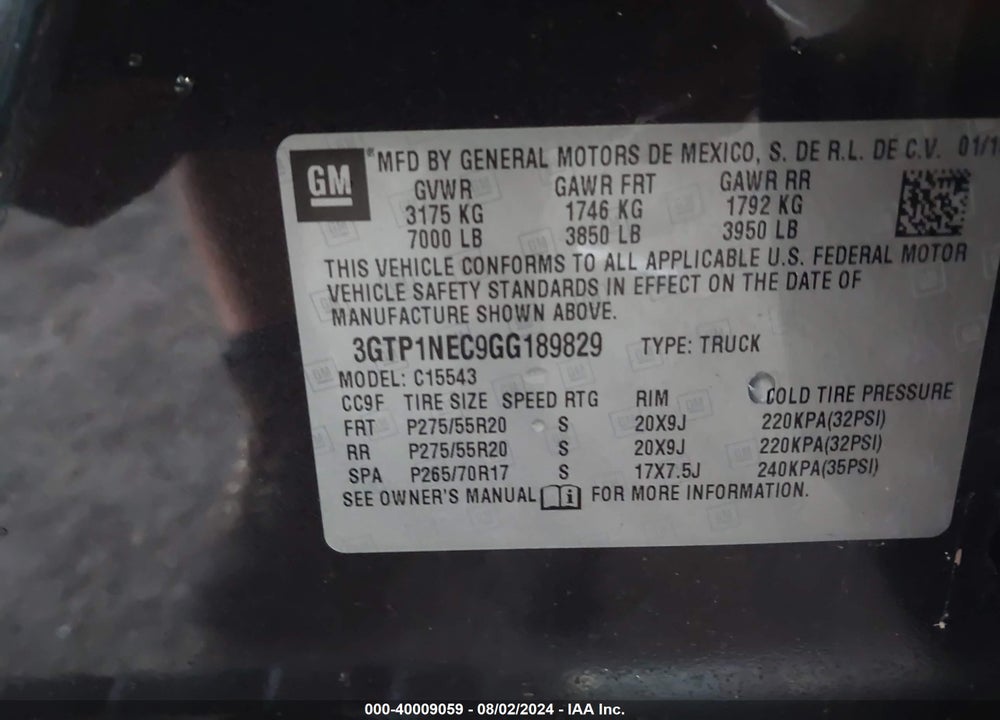 2016 GMC SIERRA 1500 SLT VIN: 3GTP1NEC9GG189829