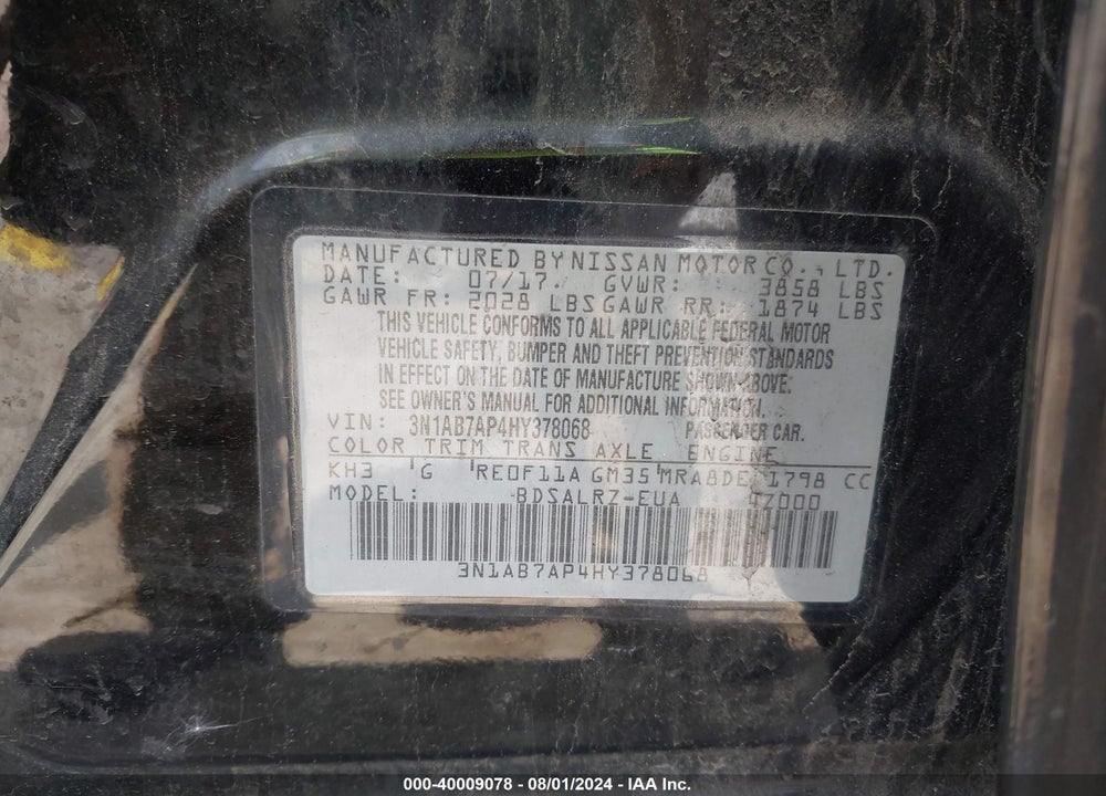 2017 NISSAN SENTRA SR VIN: 3N1AB7AP4HY378068