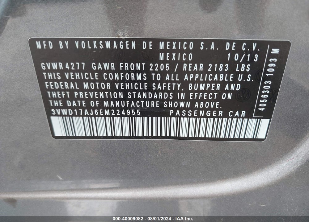 2014 VOLKSWAGEN JETTA 1.8T SE VIN: 3VWD17AJ6EM224955
