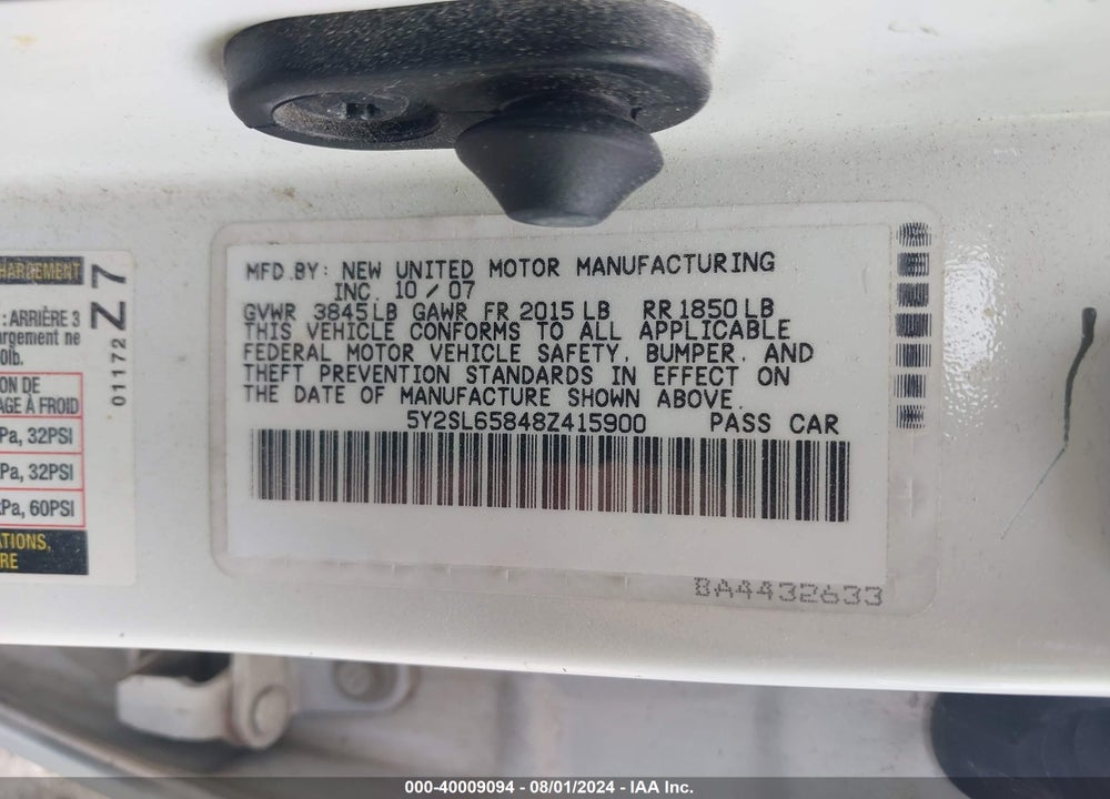 2008 PONTIAC VIBE VIN: 5Y2SL65848Z415900
