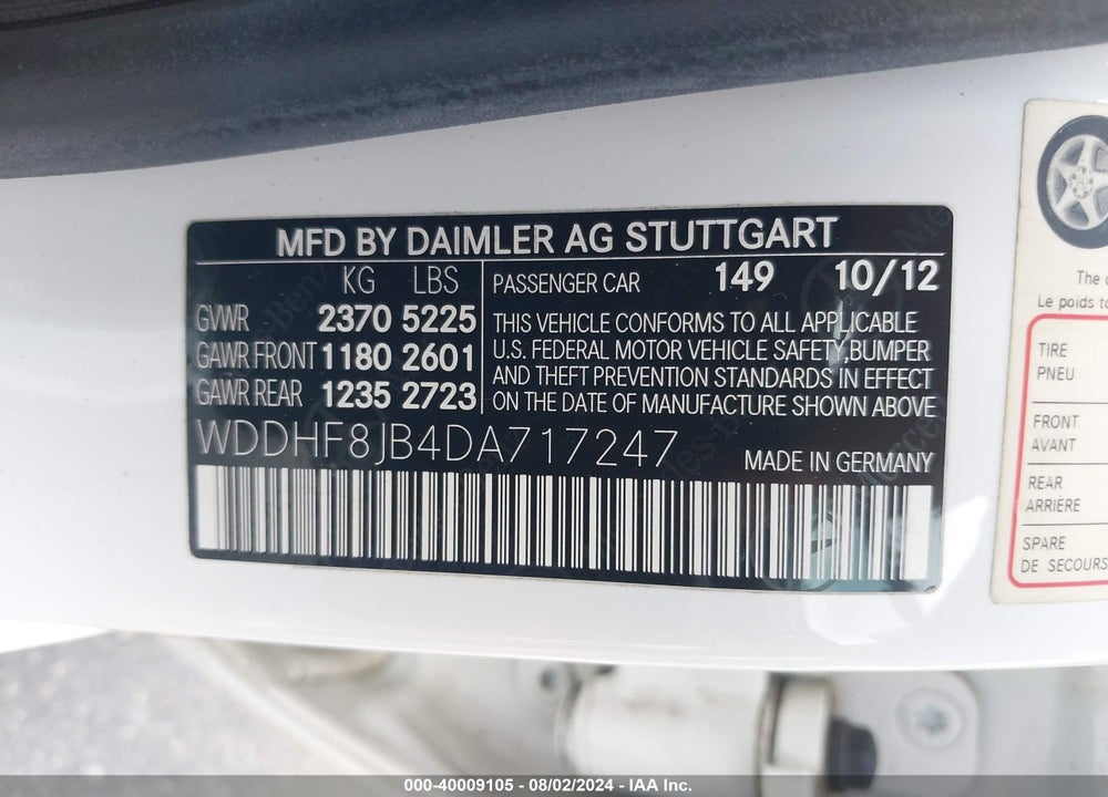 2013 MERCEDES-BENZ E 350 4MATIC VIN: WDDHF8JB4DA717247