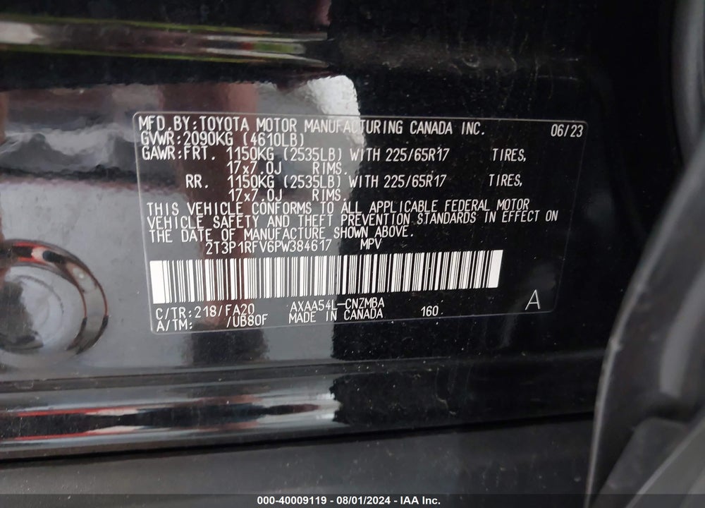 2023 TOYOTA RAV4 XLE VIN: 2T3P1RFV6PW384617