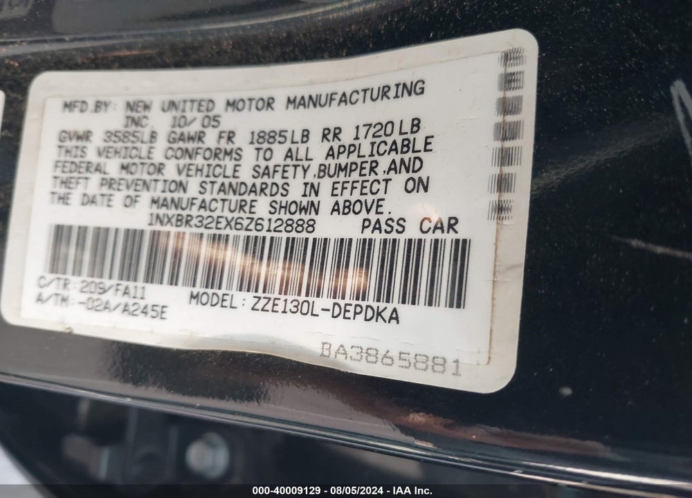 2006 TOYOTA COROLLA CE VIN: 1NXBR32EX6Z612888