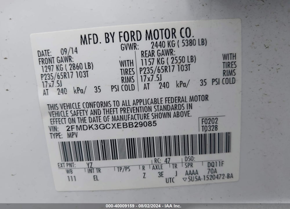 2014 FORD EDGE SE VIN: 2FMDK3GCXEBB29085