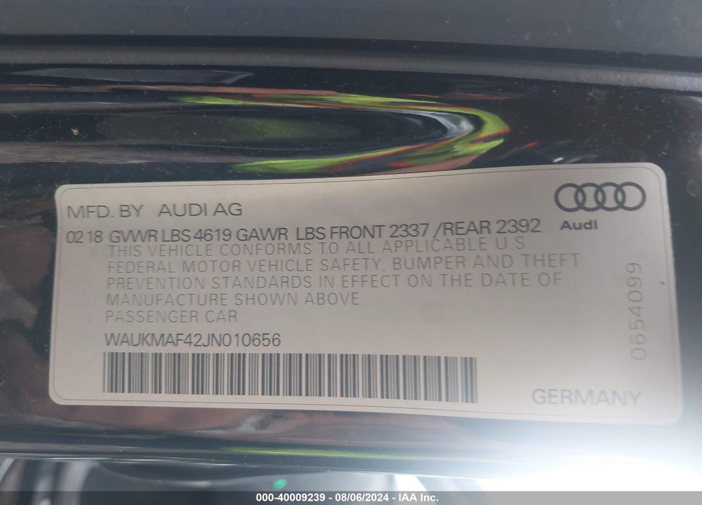 2018 AUDI A4 2.0T TECH ULTRA PREMIUM VIN: WAUKMAF42JN010656