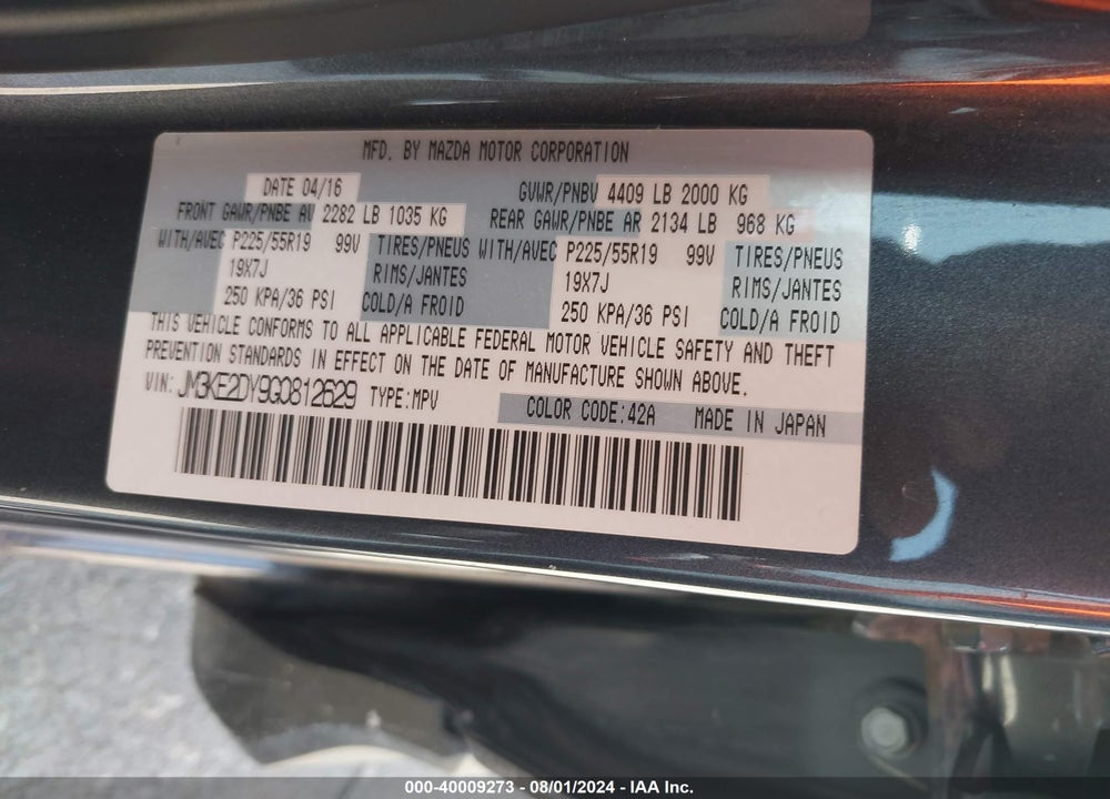 2016 MAZDA CX-5 GRAND TOURING VIN: JM3KE2DY9G0812629