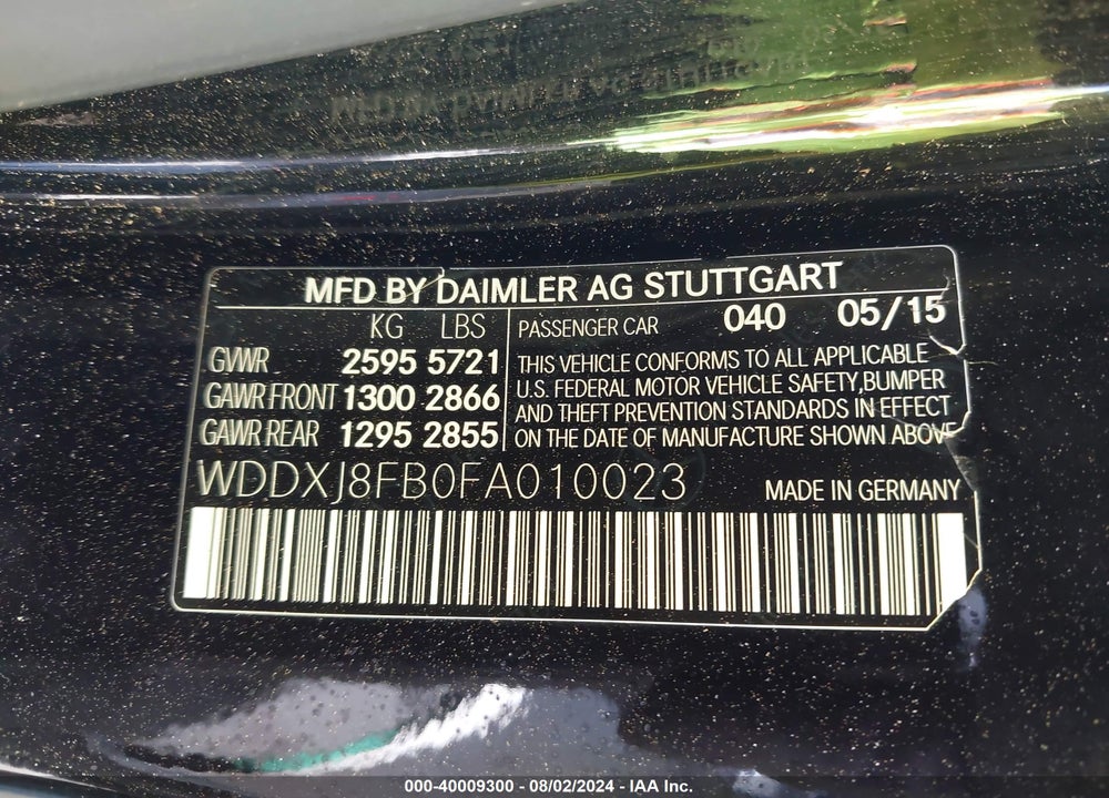 2015 MERCEDES-BENZ S 550 4MATIC VIN: WDDXJ8FB0FA010023