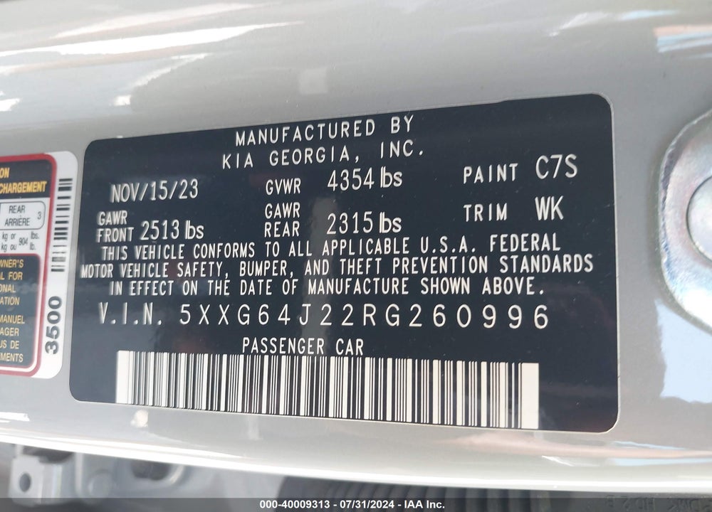2024 KIA K5 GT LINE VIN: 5XXG64J22RG260996