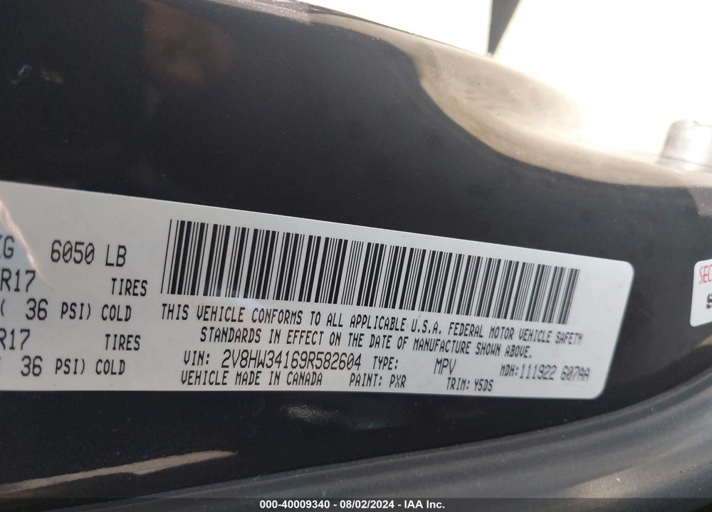 2009 VOLKSWAGEN ROUTAN SE VIN: 2V8HW34169R582604