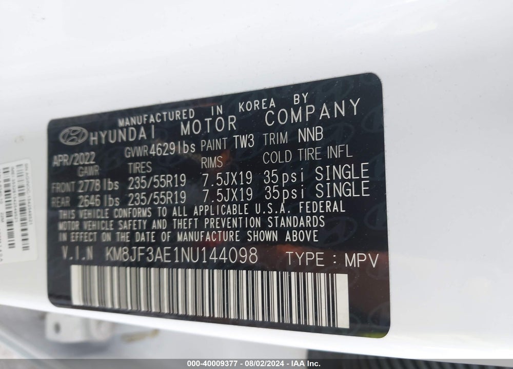 2022 HYUNDAI TUCSON N LINE VIN: KM8JF3AE1NU144098