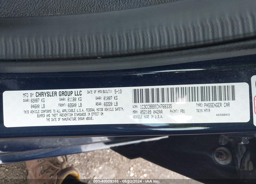 2013 CHRYSLER 200 TOURING VIN: 1C3CCBBB6DN768335