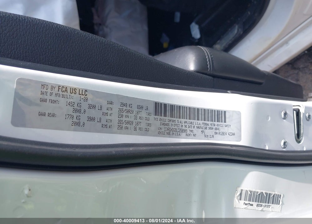 2020 DODGE DURANGO GT PLUS RWD VIN: 1C4RDHDG9LC258909