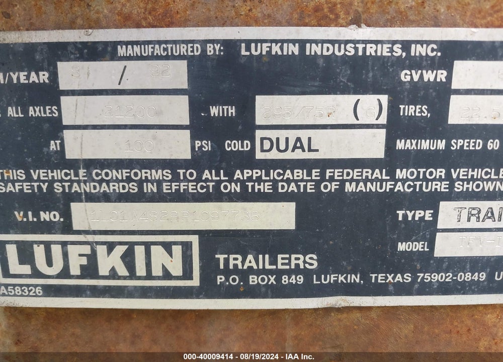 1993 LUFKIN INDUSTRIES --- VIN: 1L01A4829P1097736